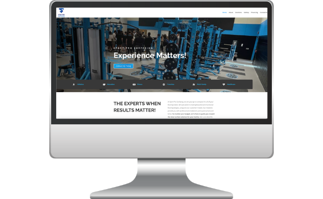SPS Website Website interface showcasing a fitness facility with gym equipment, emphasizing the message "Experience Matters!" and features for user engagement, reflecting BinB Solutions' focus on high-performing website design.